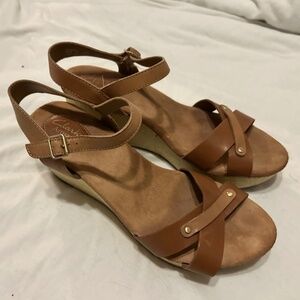 Clarks Tan Wedge Platform Sandals